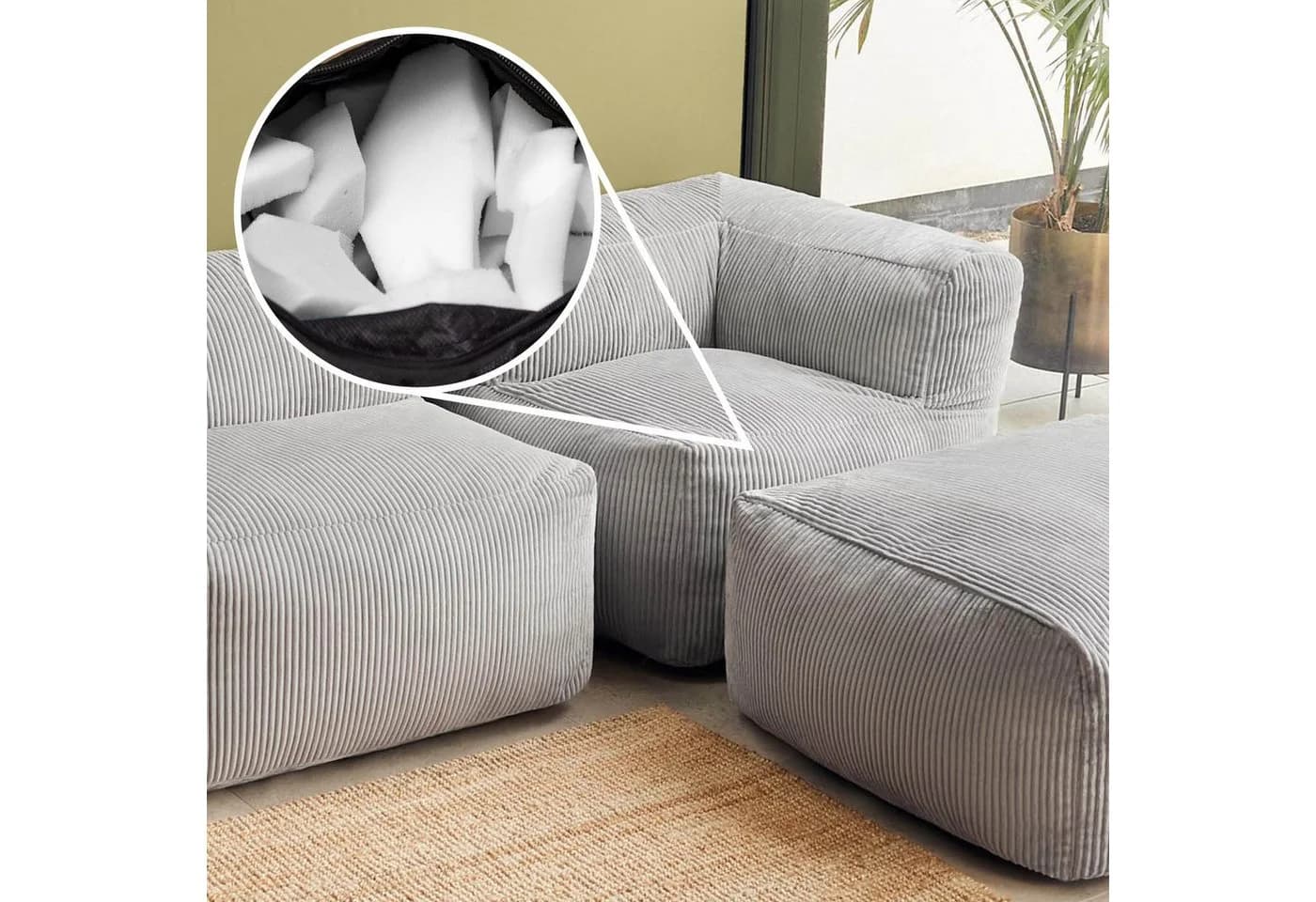 icon Modulares Ecksofa Zen 4-tlg. Cord Grau Schaumstoff - Bild 4