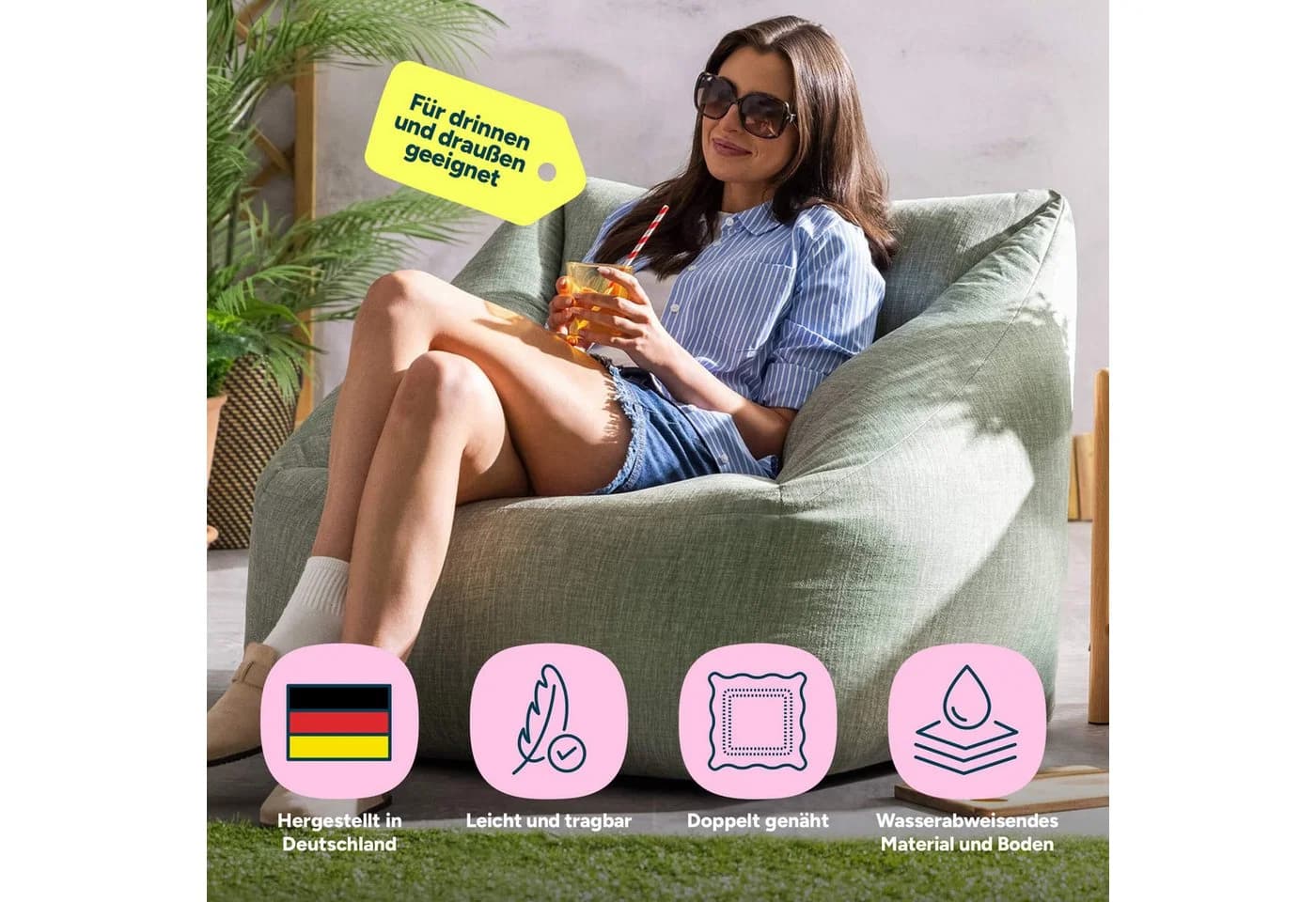 Icon Sitzsack Natalia Outdoor Sessel XXL Grün Polyester - Bild 3
