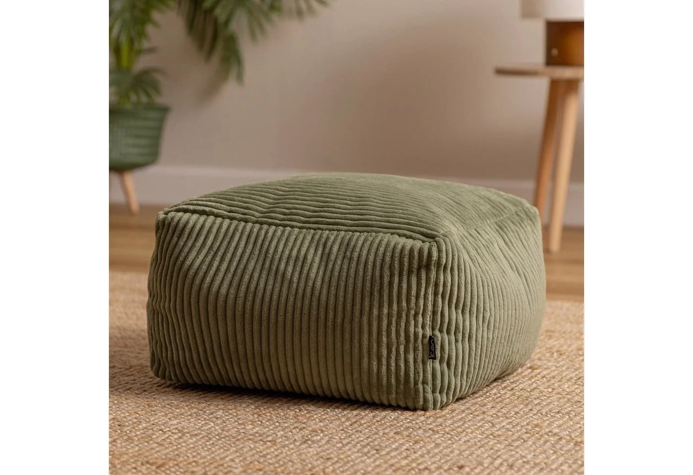 icon Pouf Amara Cord Quadratisch Grün mit Füllung