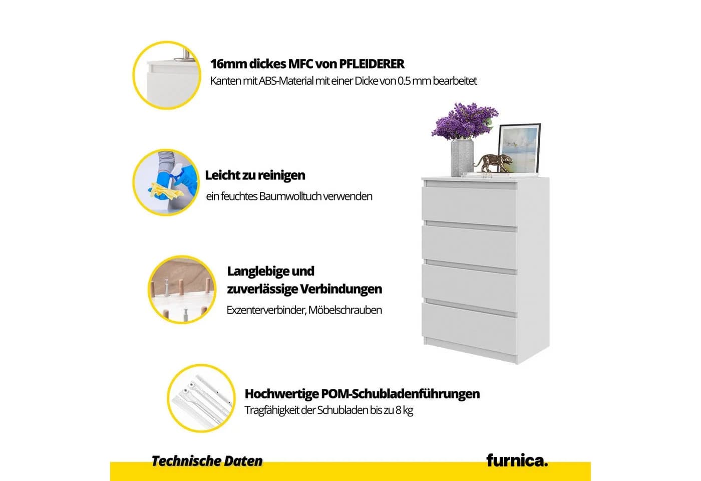 Furnica Kommode GABRIEL 4 Schubladen Anthrazit Grau Modern - Bild 5