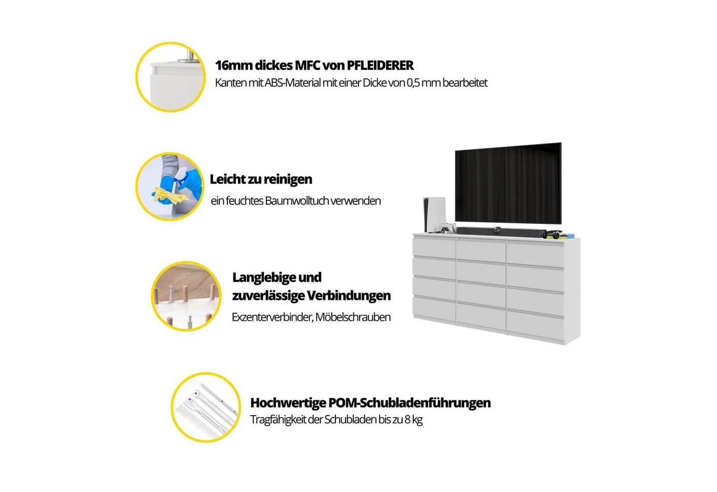 Furnica Kommode GABRIEL 12 Schubladen Grau Eiche Votan - Bild 5