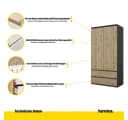 Furnica Kleiderschrank Joelle Anthrazit Grau 2 Türen 2 Schubladen Bild 4