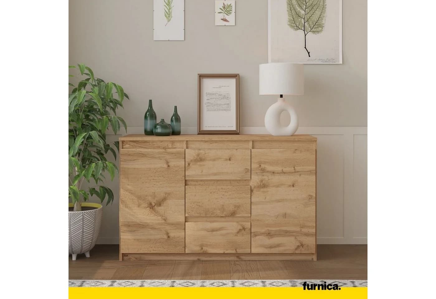 Furnica Kommode MIKEL 3 Schubladen 2 Türen Votan Eiche - Bild 3