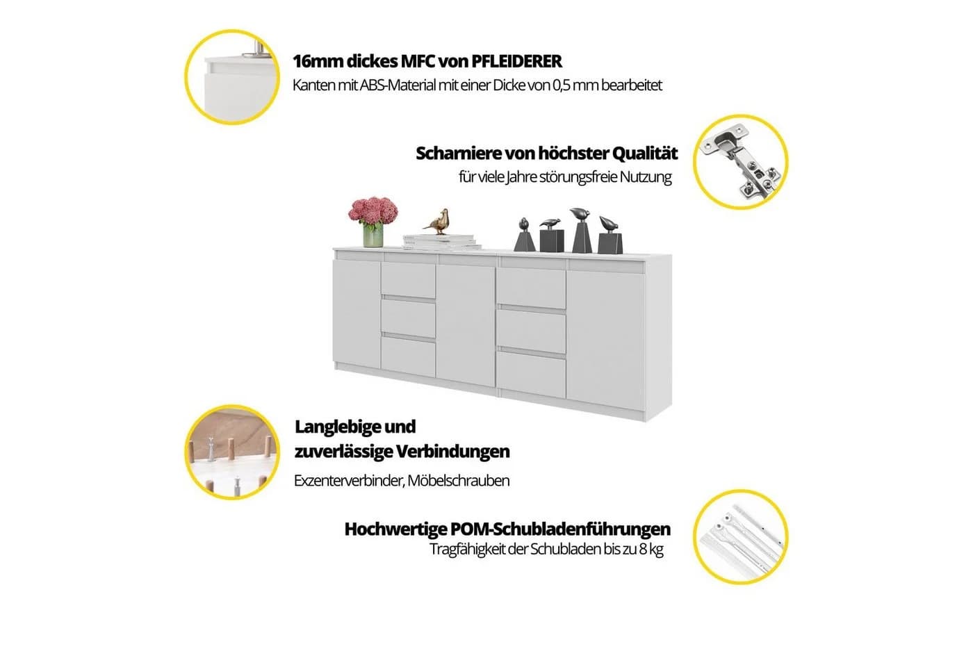 Furnica Kommode MIKEL mit 6 Schubladen und 3 Türen grau - Bild 5