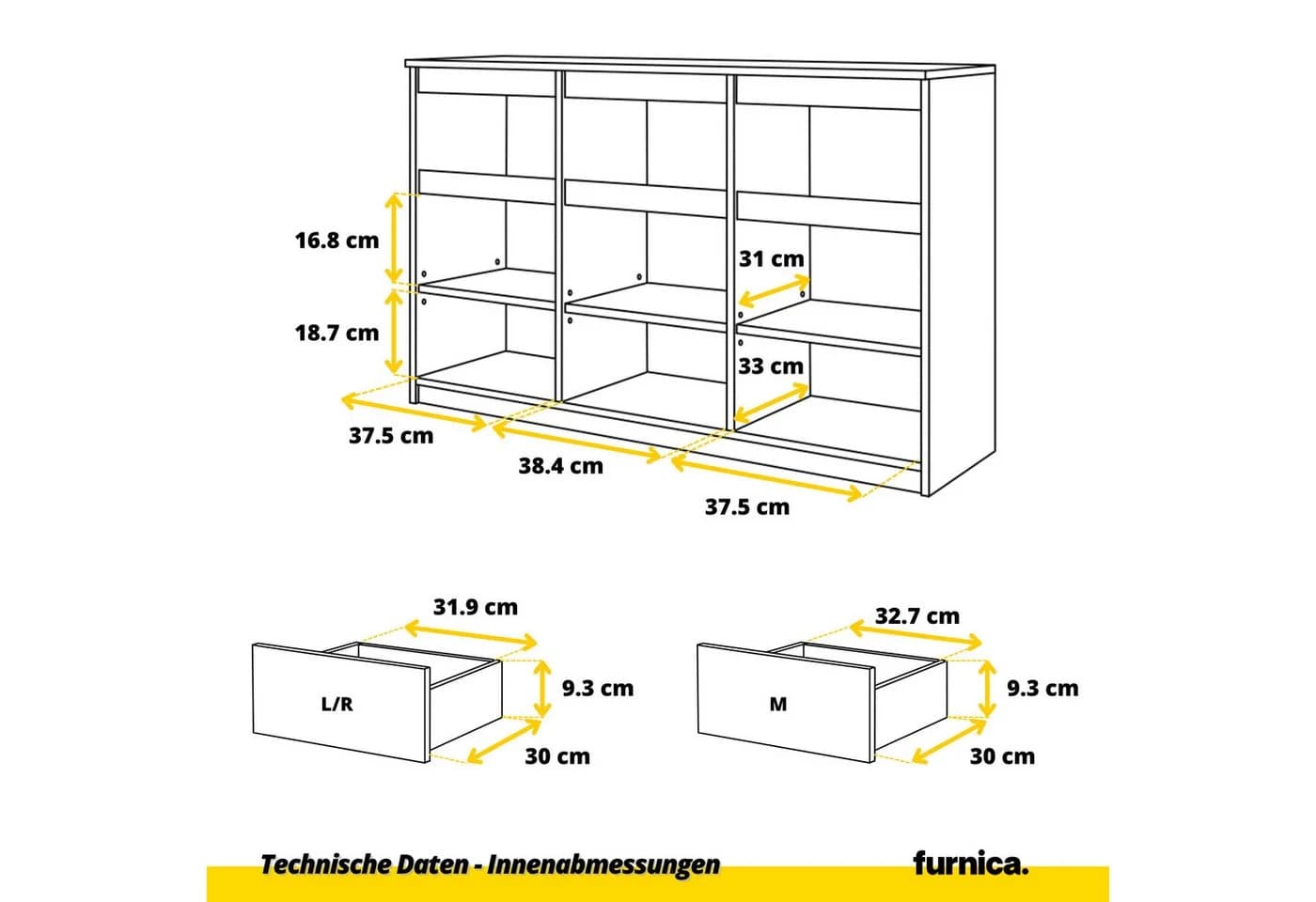 Furnica Kommode NOAH 3 Schubladen 3 Türen Weiß Matt - Bild 5