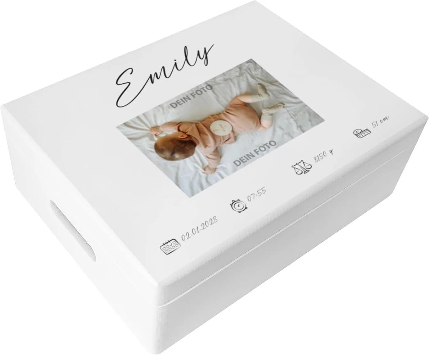 Creative Deco Holzkiste Erinnerungsbox Baby Weiß