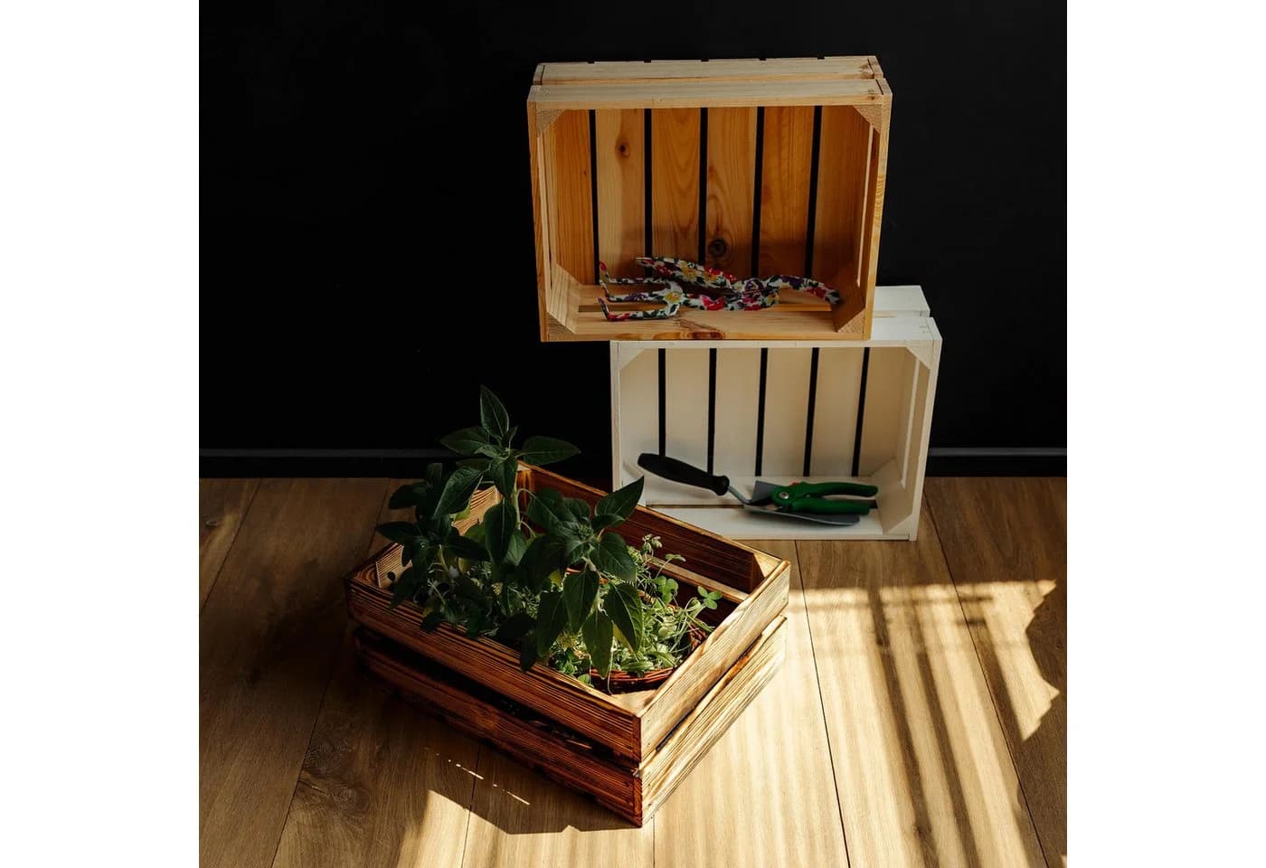 Creative Deco 3er Set Holzkiste Rustikal Natur Schwarz Weiß Grau - Bild 5