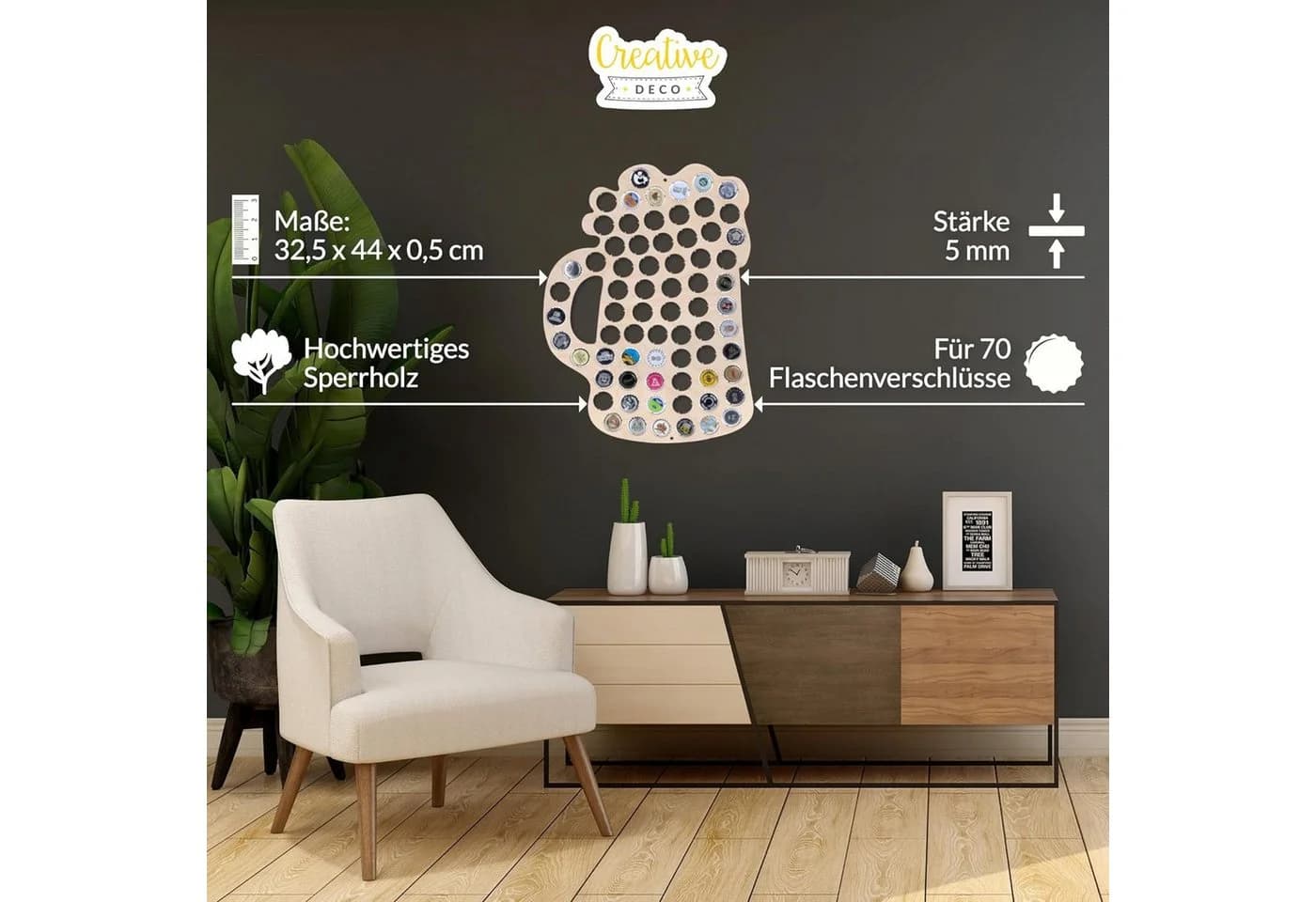 Creative Deco Hängedekoration Kronkorken Sammler Deutschlandkarte Sperrholz - Bild 4