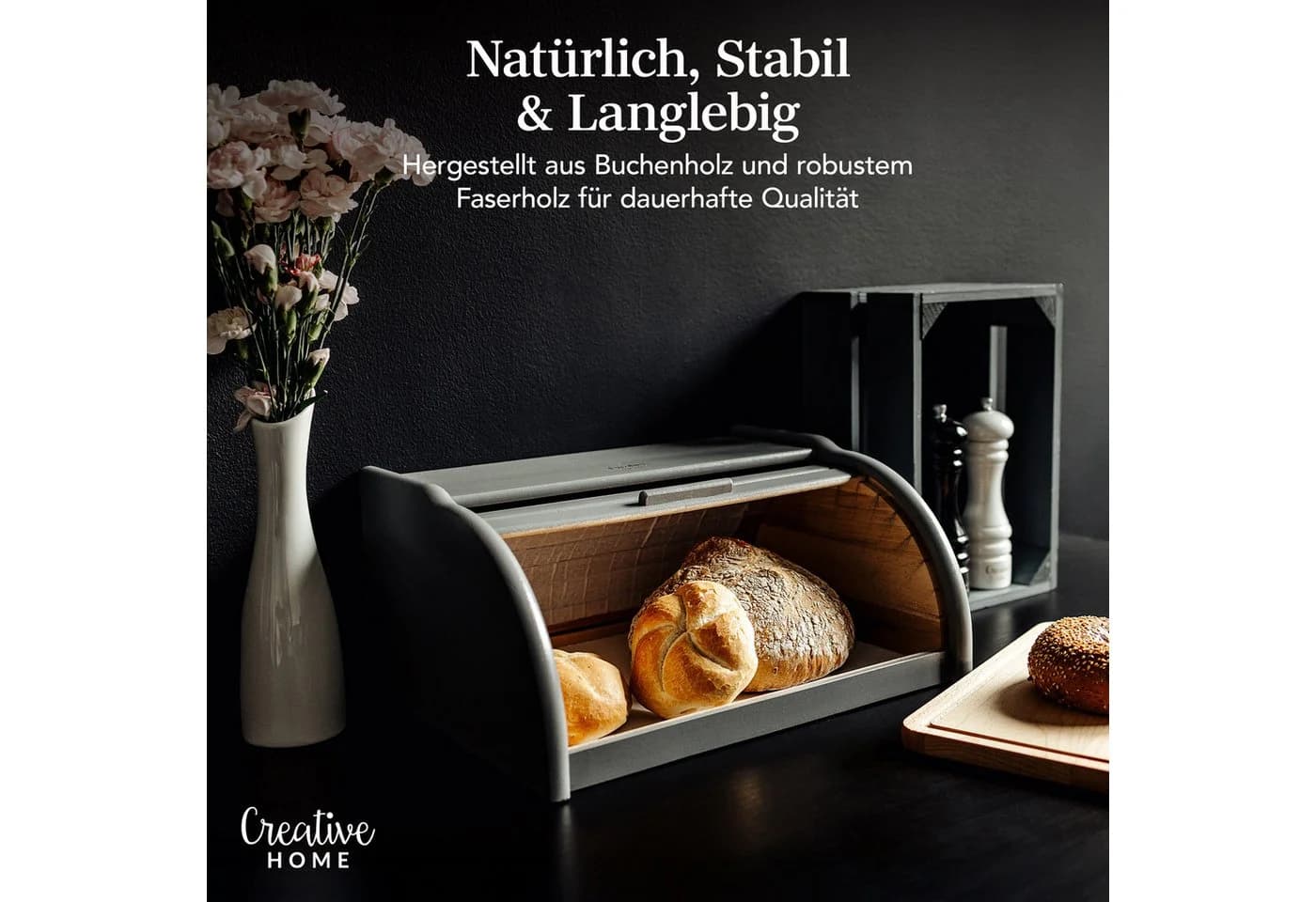 Creative Home Brotkasten Holz mit Rolldeckel - Bild 4