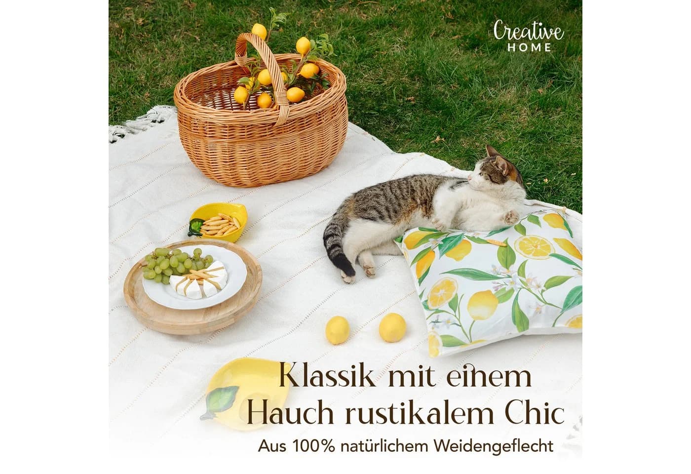 Creative Home Weidenkorb Picknickkorb Natur mit Henkel - Bild 5