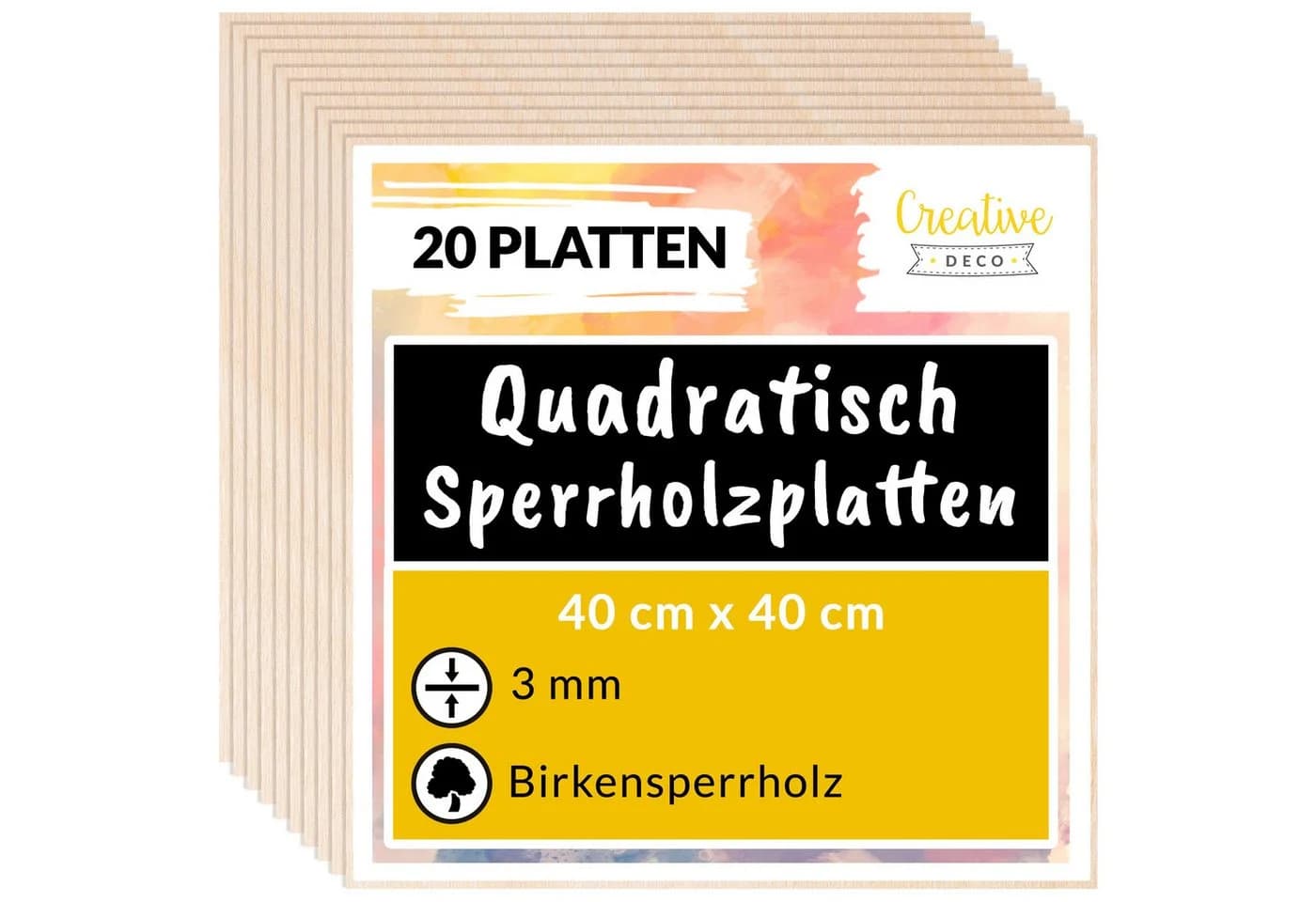 Creative Deco Bastelnaturmaterial Quadratische 3mm Sperrholzplatte 40x40 cm, 20-tlg - Bild 2