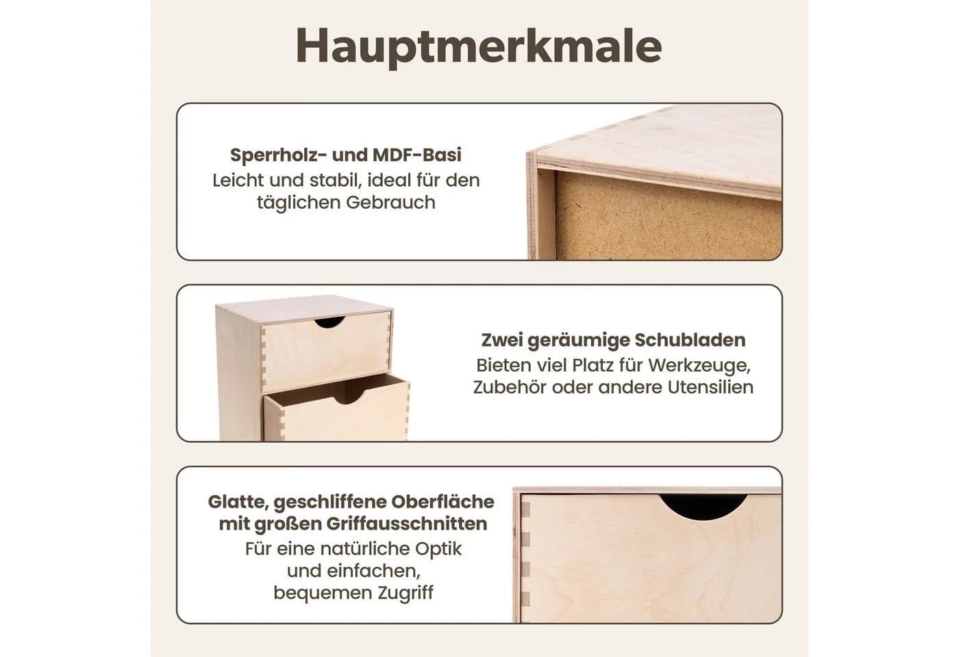 Creative Deco Schubladenbox Mini-Kommode 2-tlg. Birkensperrholz - Bild 5