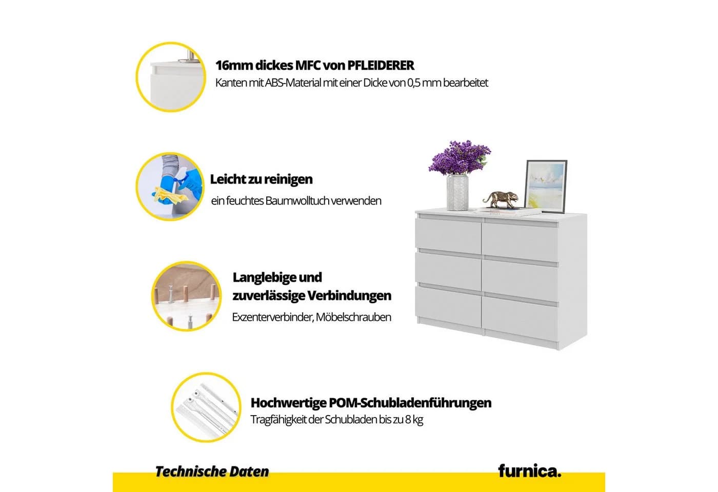 Furnica Kommode GABRIEL 6 Schubladen Anthrazit Grau Weiß Matt - Bild 5