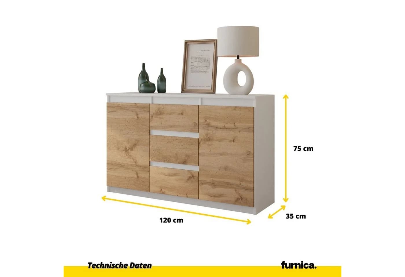 Furnica Kommode MIKEL 3 Schubladen 2 Türen Weiß Matt
