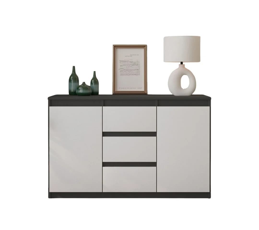 Furnica Kommode Sideboard 3 Schubladen 2 Türen Anthrazit Grau - Bild 2