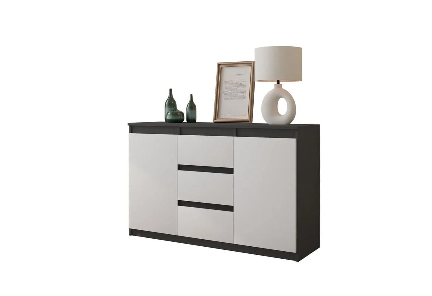 Furnica Kommode Sideboard 3 Schubladen 2 Türen Anthrazit Grau - Bild 3