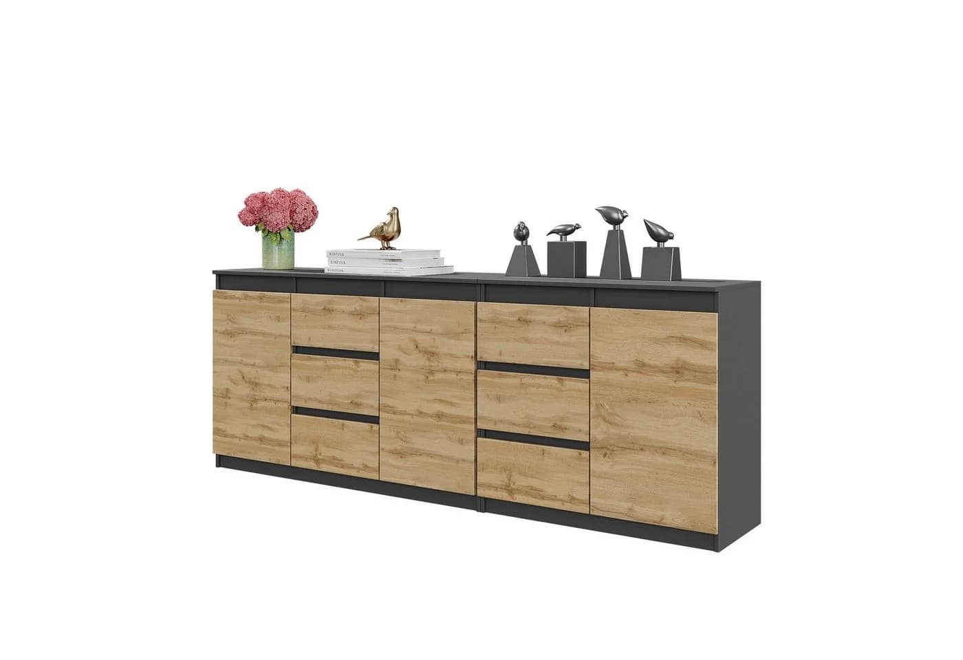 Furnica Sideboard MIKEL Anthrazit/Wotan Eiche 6 Schubladen 3 Türen - Bild 3