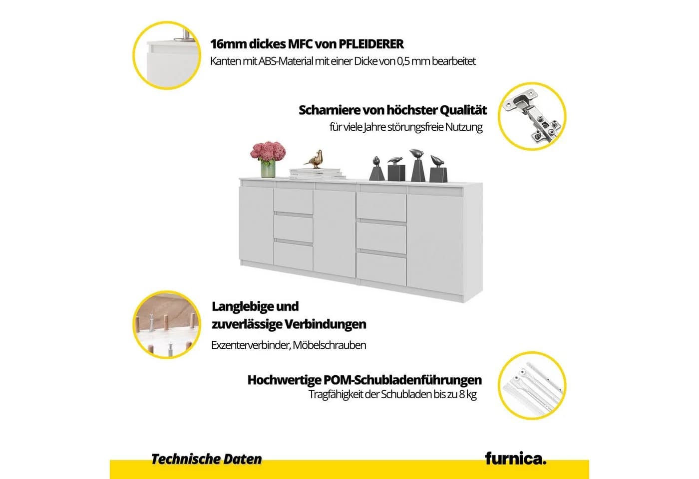 Furnica Sideboard MIKEL Anthrazit/Wotan Eiche 6 Schubladen 3 Türen - Bild 5