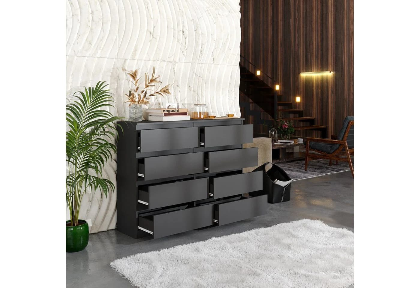 Furnica Kommode Sideboard 8 Schubladen Anthrazit Grau