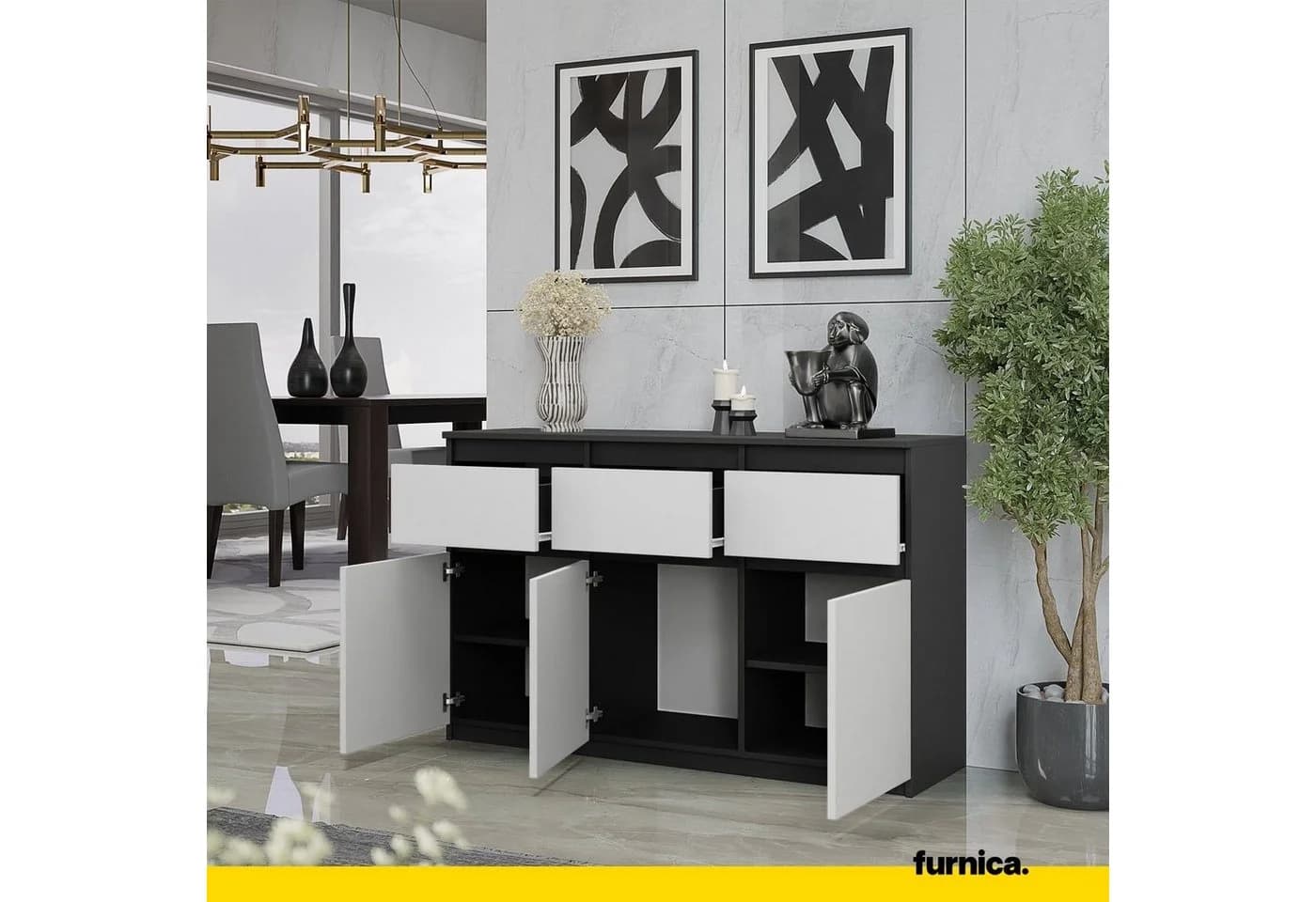 Furnica Sideboard NOAH 3 Schubladen 3 Türen Anthrazit/Weiß Matt