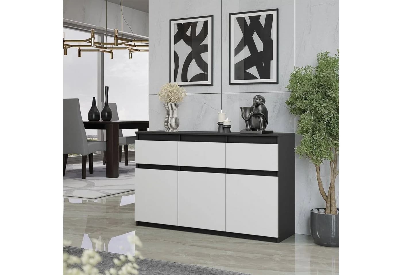 Furnica Sideboard NOAH 3 Schubladen 3 Türen Anthrazit/Weiß Matt - Bild 2