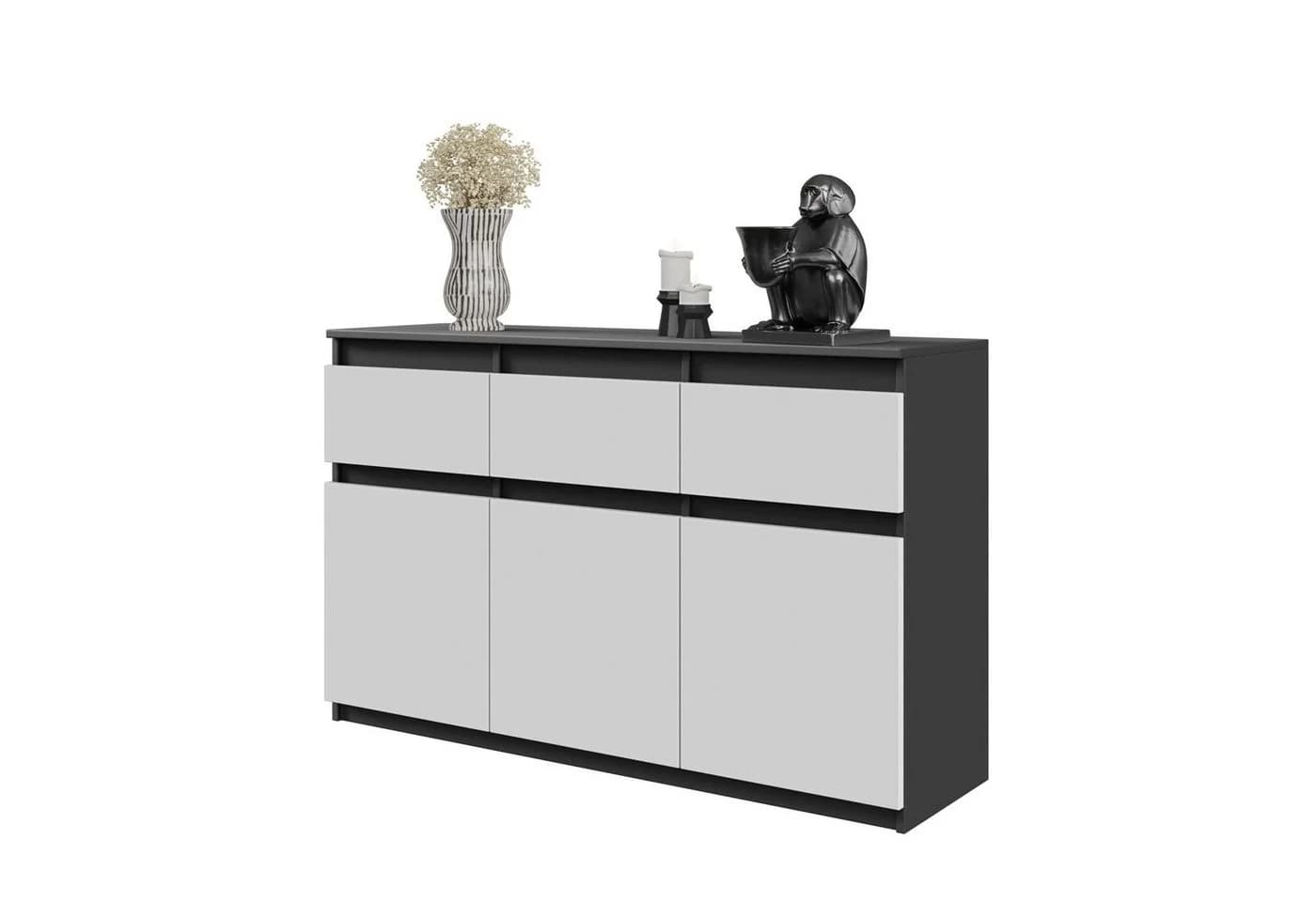 Furnica Sideboard NOAH 3 Schubladen 3 Türen Anthrazit/Weiß Matt - Bild 3