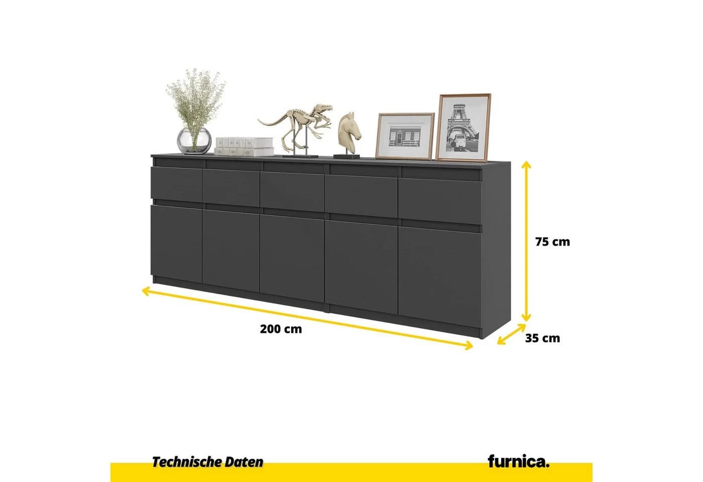 Furnica Kommode NOAH 5 Schubladen 5 Türen Anthrazit Grau - Bild 4