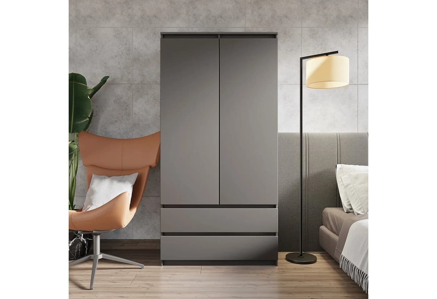 Furnica Kleiderschrank 2 Türen 2 Schubladen Weiß Modern - Bild 2