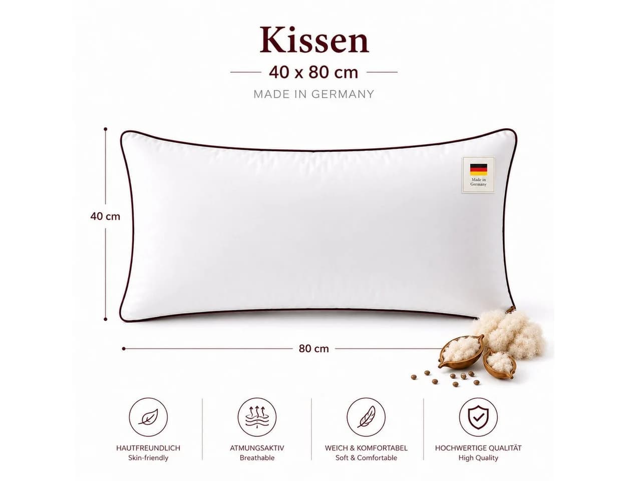 NEXGEN Luxus Kapok-Kissen mit Baumwollbezug & Biese