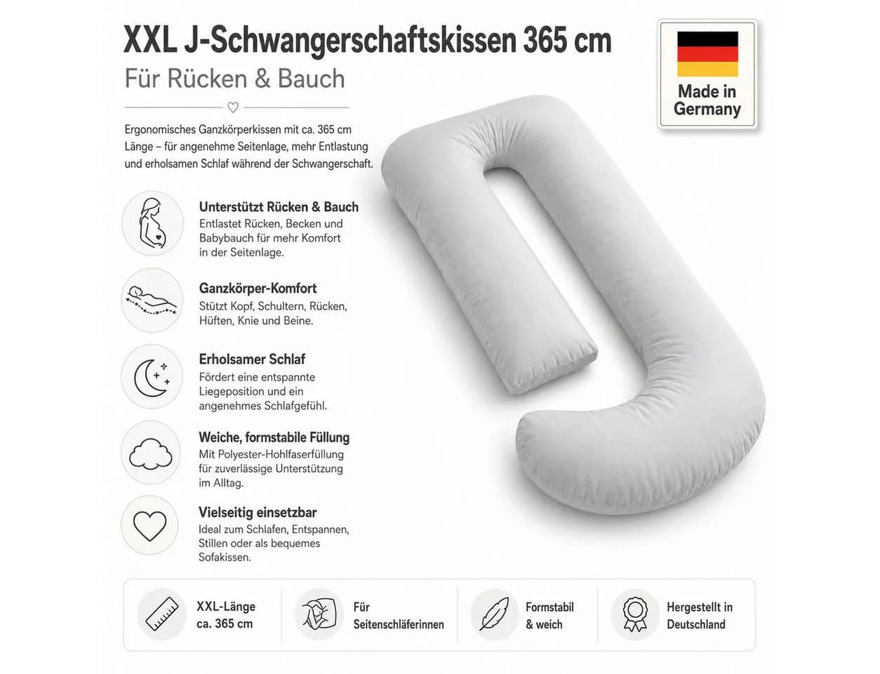 NEXGEN Luxus J-Schwangerschaftskissen XXL 365 cm Silber - Bild 3