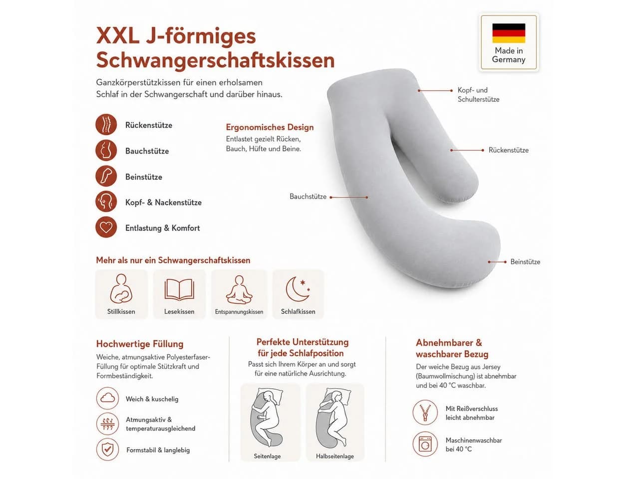 NEXGEN Luxus J-Schwangerschaftskissen XXL 365 cm Silber - Bild 5