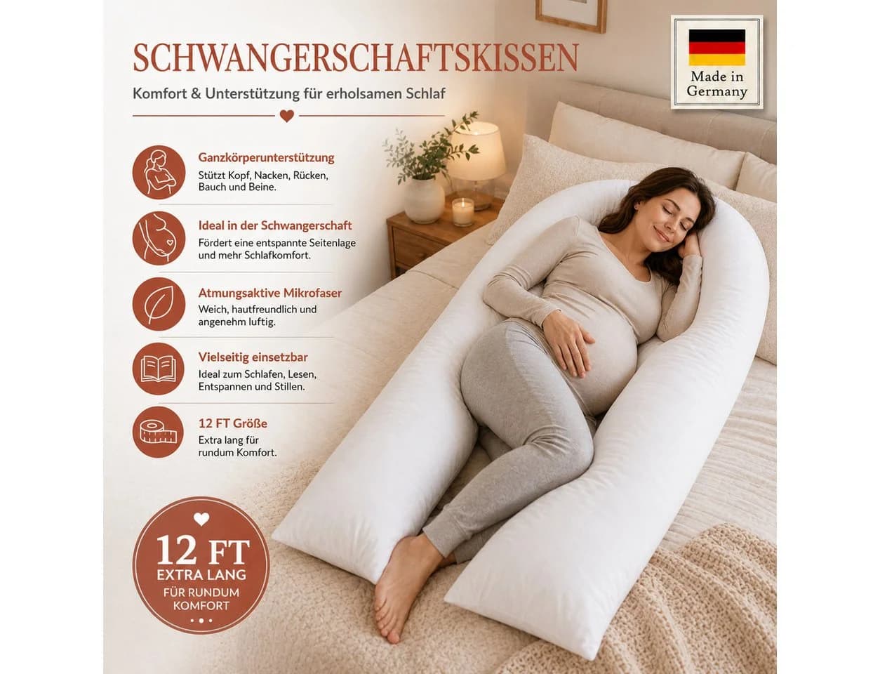 NEXGEN Luxus U-förmiges Schwangerschaftskissen 12 ft Braune Baumwolle - Bild 4