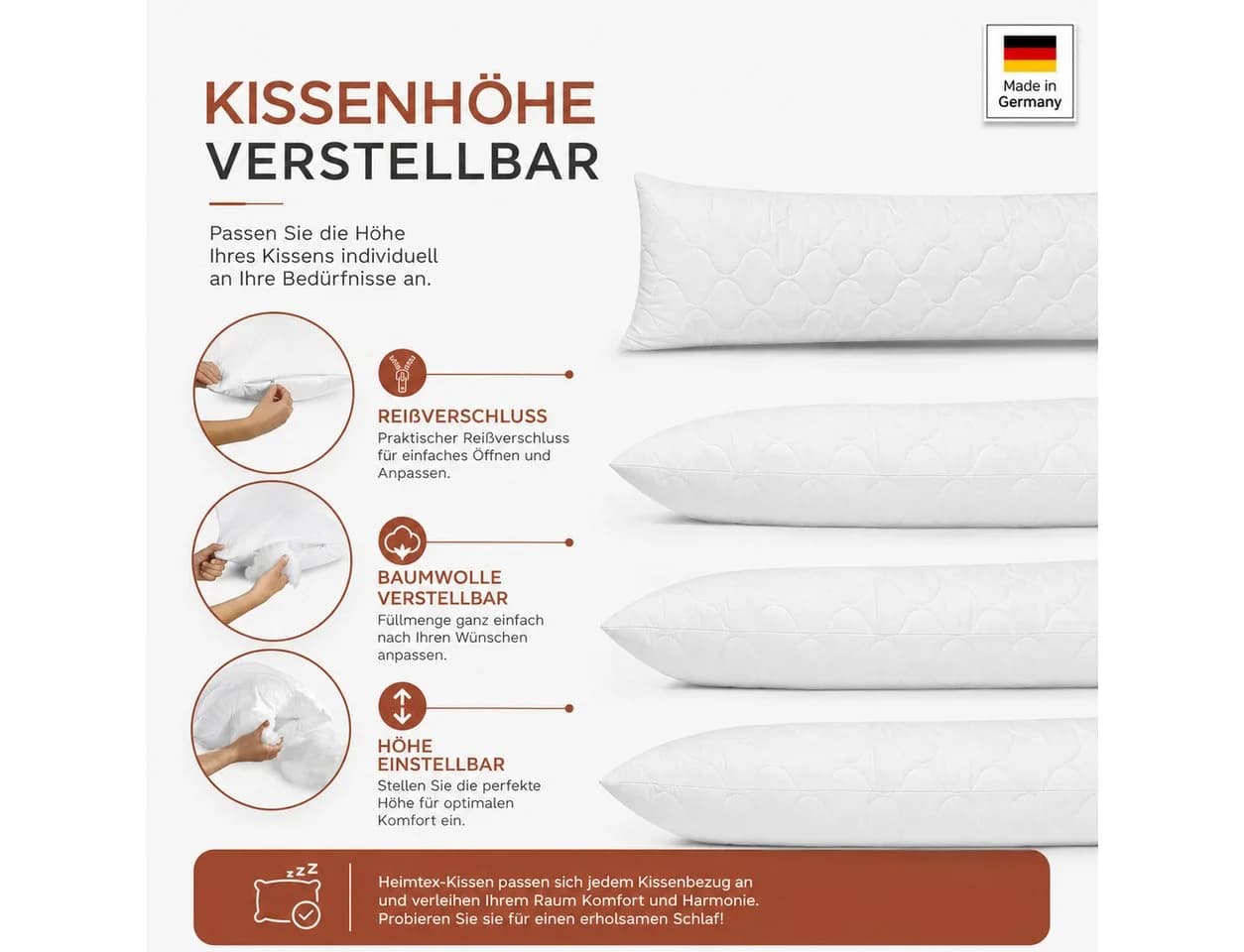 NEXGEN Luxus Steppkissen 152x40 cm Baumwolle Hypoallergen - Bild 3