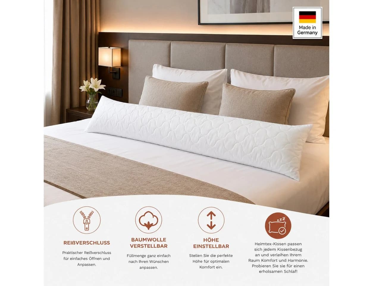 NEXGEN Luxus Steppkissen 152x40 cm Baumwolle Hypoallergen - Bild 4