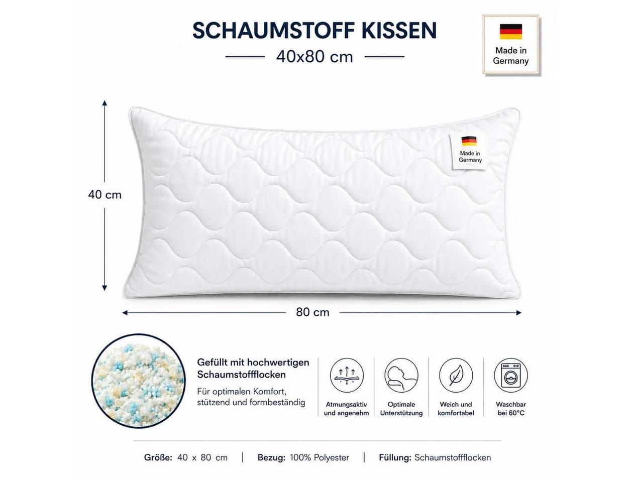 NEXGEN Luxus Kopfkissen Visco-Schaumstoffflocken Formstabil