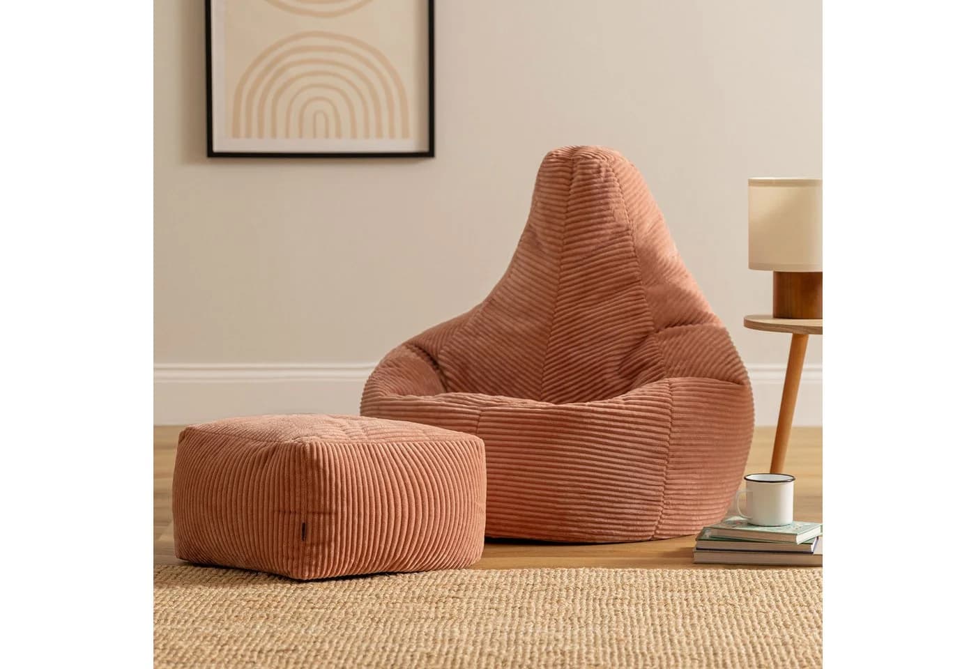 Icon Dalton Sitzsack Sessel mit Rückenlehne Cord Rosa inkl. Hocker XXL - Bild 3