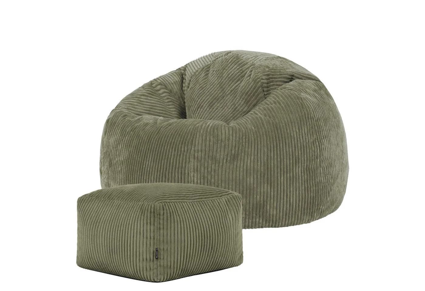 Icon Kingston Sitzsack Cord mit Hocker Grün Made in Germany - Bild 2