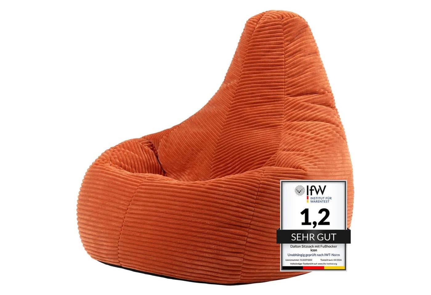 Icon Dalton Sitzsack Sessel mit Rückenlehne Cord Orange - Bild 2