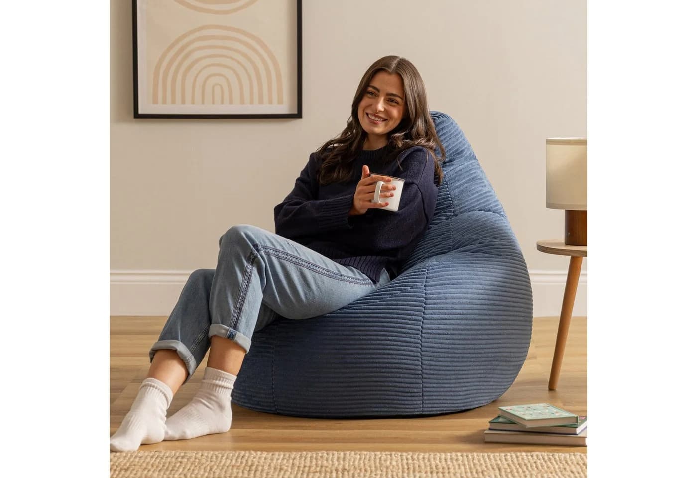 Icon Dalton Sitzsack Sessel mit Rückenlehne Cord Blau
