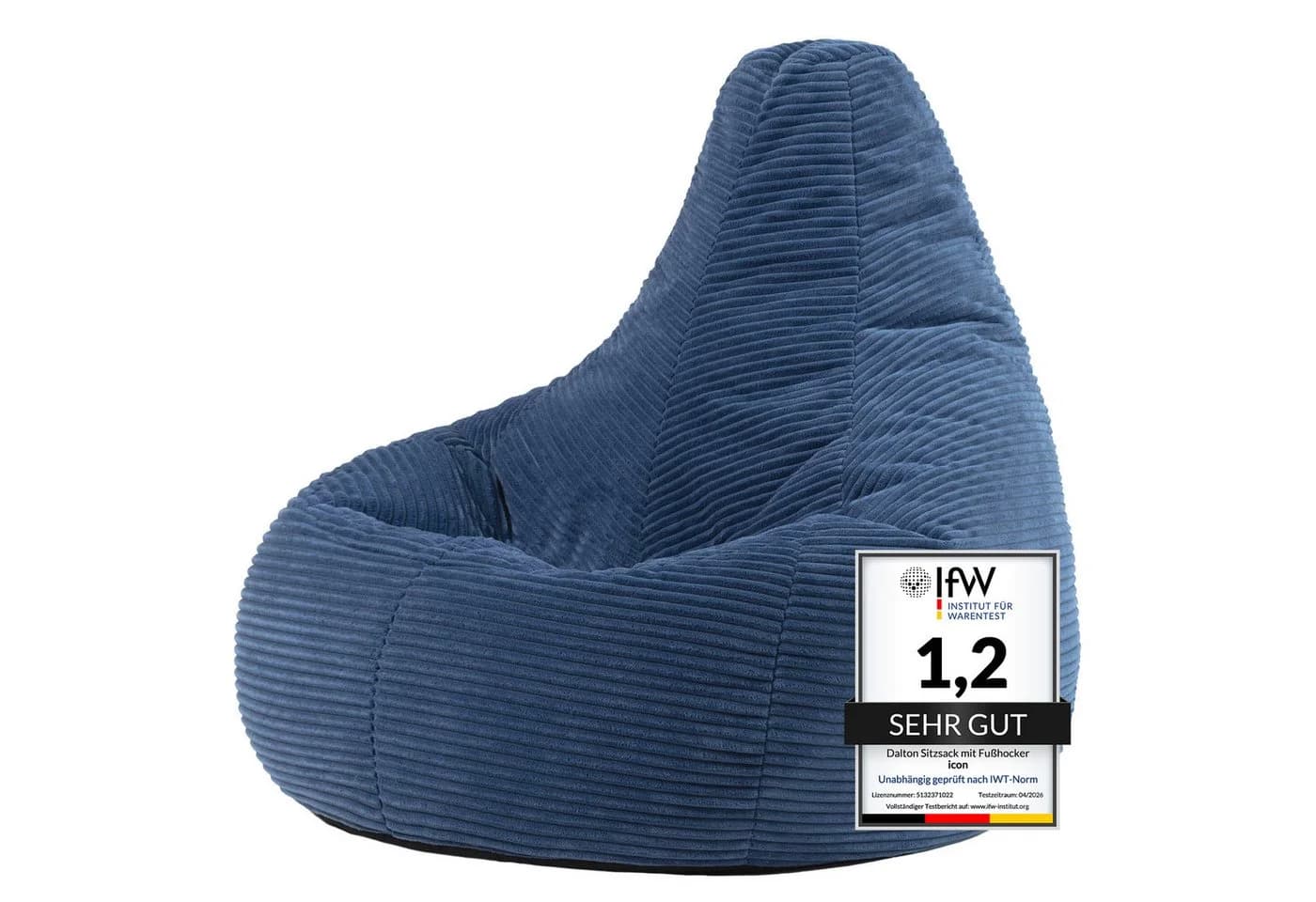 Icon Dalton Sitzsack Sessel mit Rückenlehne Cord Blau - Bild 2
