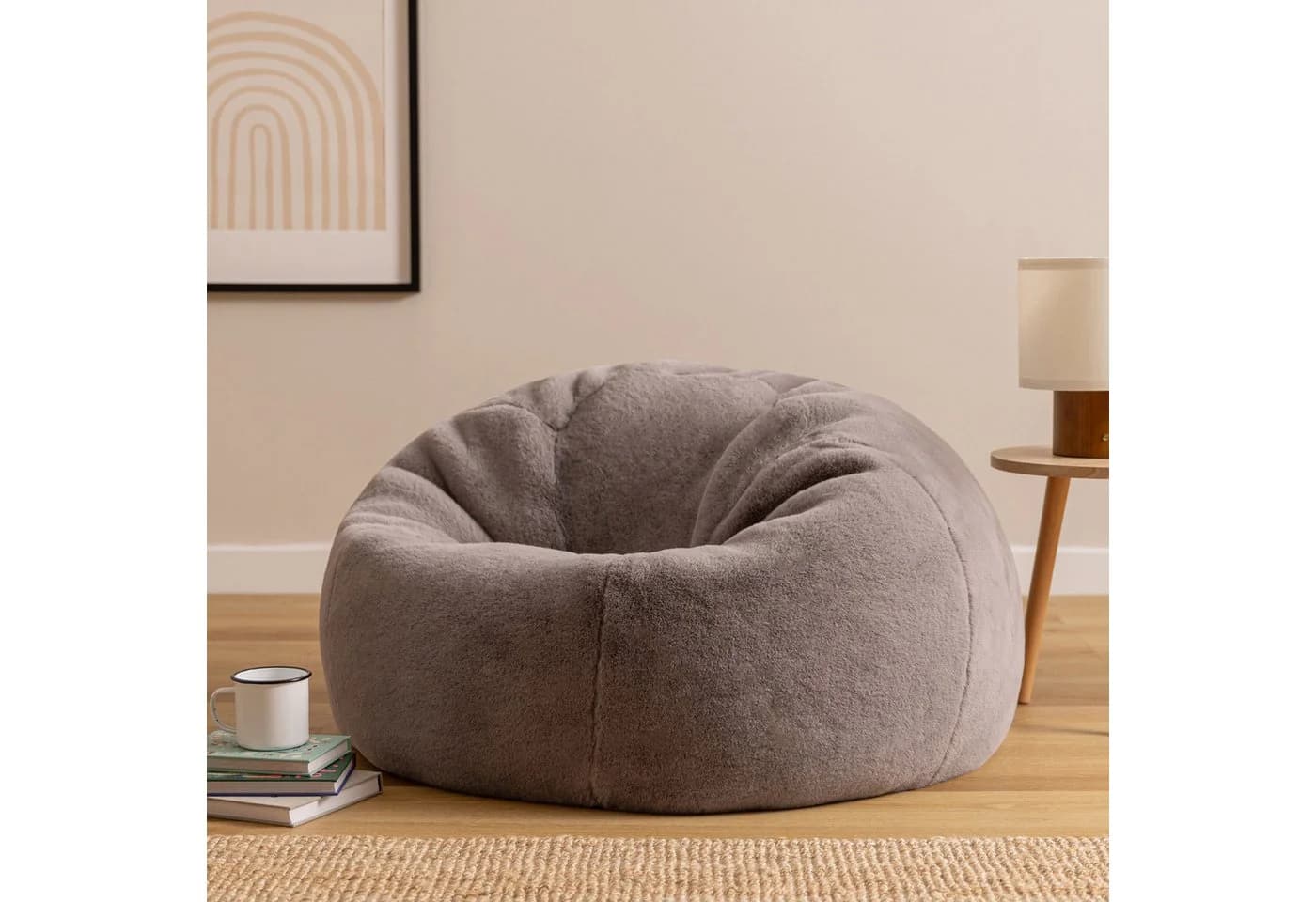 icon Sitzsack Kingston Kunstfell Grau Flauschig - Bild 3