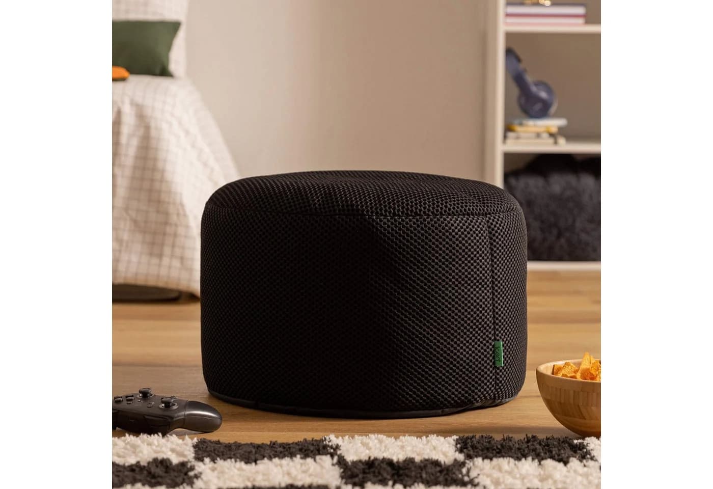 Icon Pouf XL Mesh Schwarz Gaming Fußhocker mit Füllung