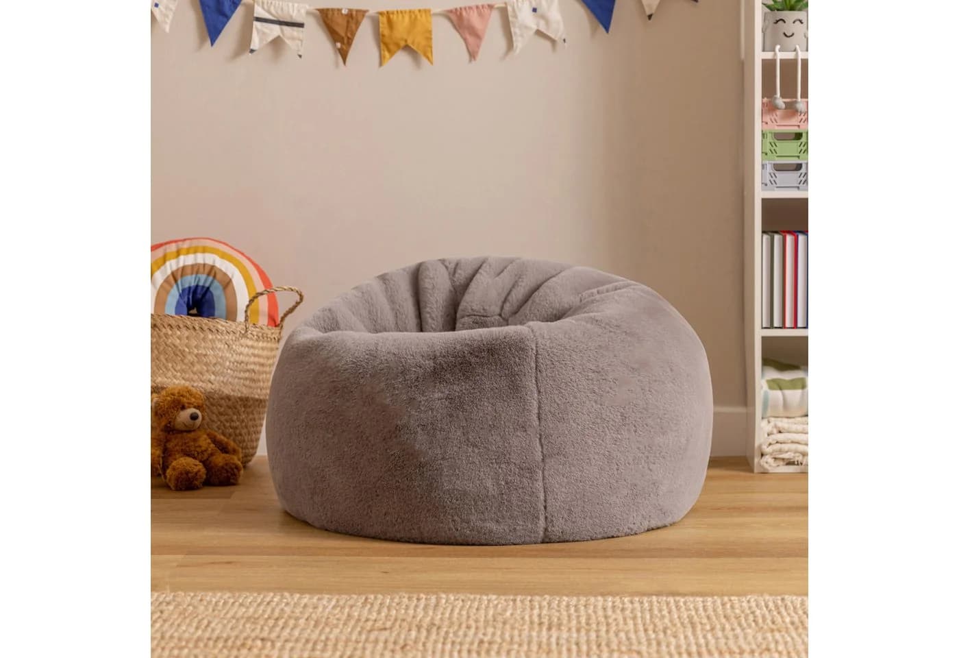 ICON Sitzsack Flauschig Kunstfell Grau mit Füllung Made in Germany - Bild 3