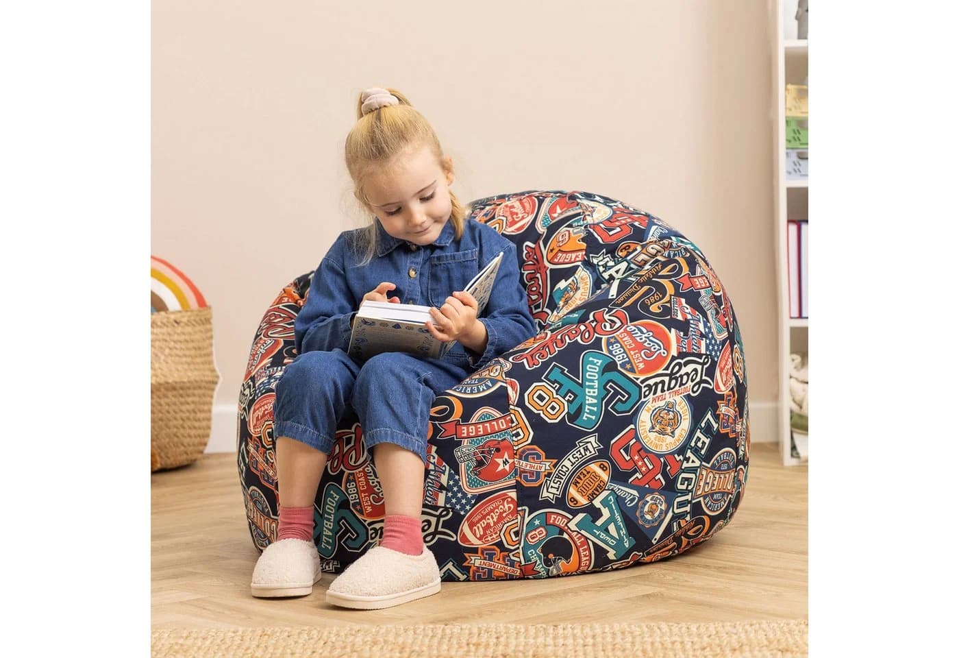 icon Sitzsack Kinder Schwarz Druck Groß 80x45cm