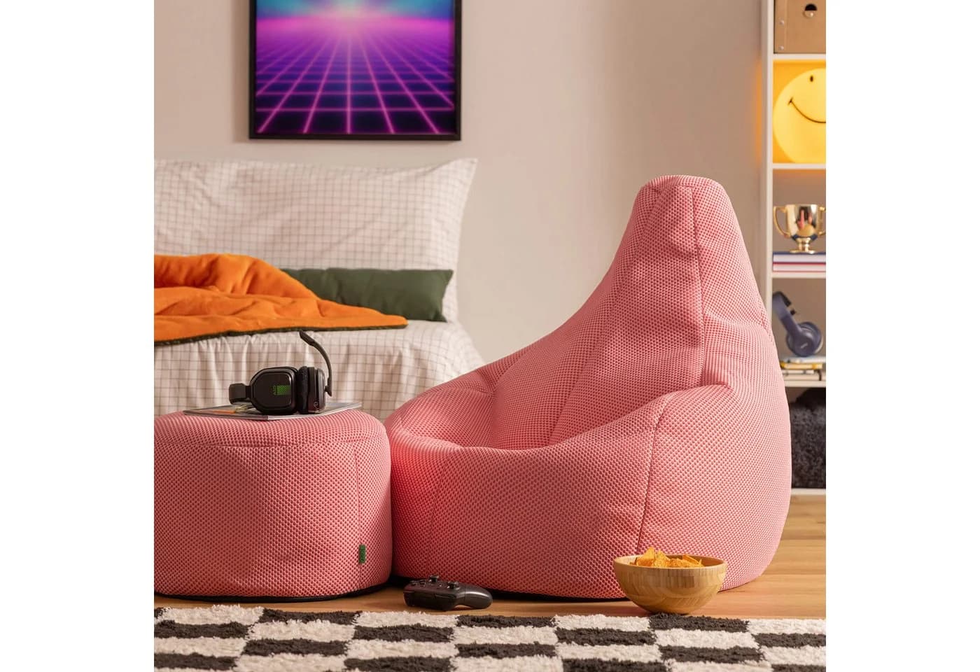 ICON Gaming Sitzsack mit Hocker Rosa Techmesh - Bild 3