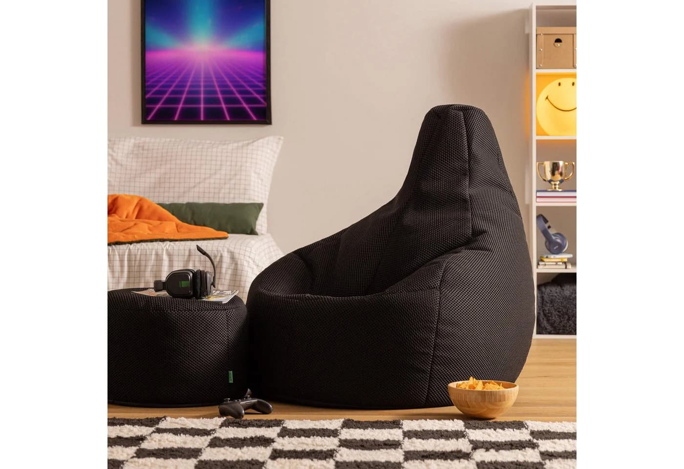 icon Sitzsack Liegesessel Dalton XXL Schwarz mit Hocker - Bild 3