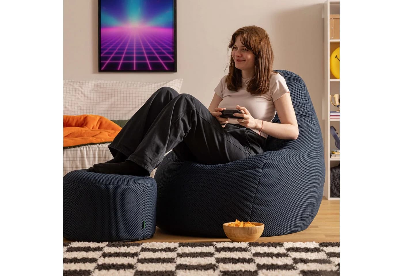 icon Sitzsack Liegesessel Gaming XXL mit Hocker marineblau