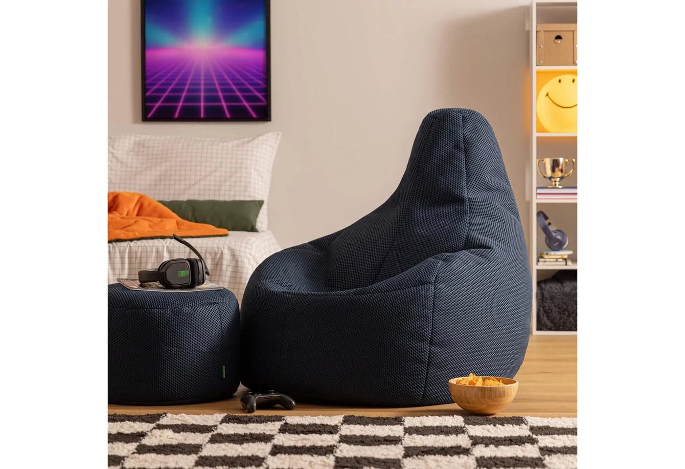 icon Sitzsack Liegesessel Gaming XXL mit Hocker marineblau - Bild 3