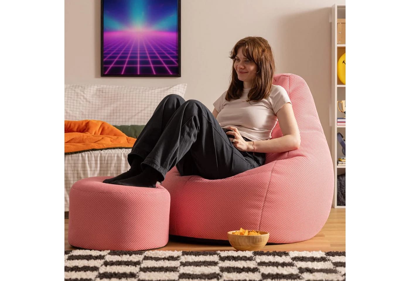 icon Sitzsack Liegesessel Dalton XXL Rosa mit Hocker - Bild 1