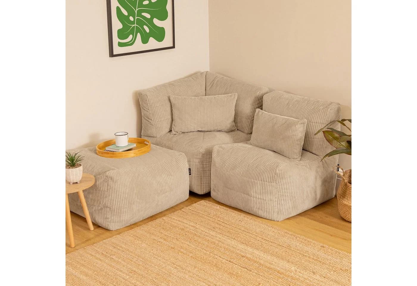 icon Noa Ecksofa Spar-Set Beige Cord mit Sessel & Hocker - Bild 3